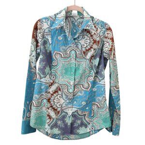 Craig Taylor Womens Grace Boho Paisley Button-Up Shirt S Long Sleeve Cotton
